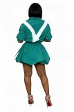 Contrast Color Jacket and Skirt Two Piece Set