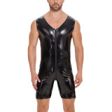 S-7XL Men's Lingerie PU Faux Leather Sleeveless Zipper Rompers