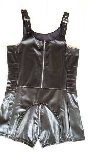 Men's PU Leather Sexy Lingerie Black Zipper Suspenders Shorts