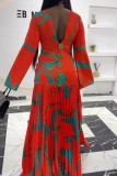 Print Fashion Long Sleeve Maxi Dress