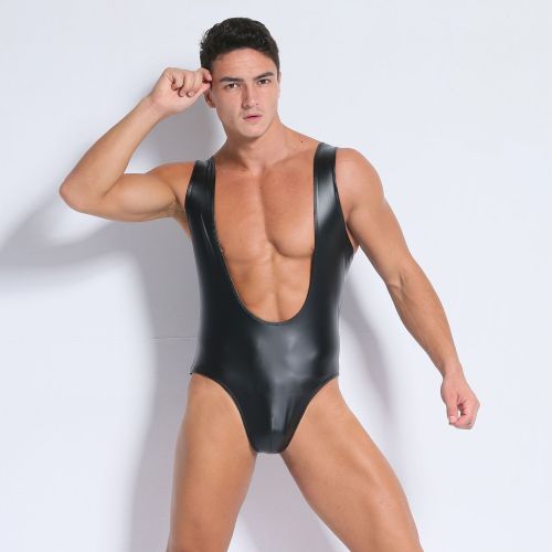 Men's PU Leather Lingerie Sleeveless Bodysuit