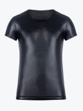 Men's PU Leather Two Piece Set Black Short Sleeve Tee and Shorts