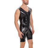 S-7XL Men's Lingerie PU Faux Leather Sleeveless Zipper Rompers