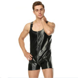 Men's PU Leather Sexy Lingerie Black Zipper Suspenders Shorts