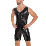 S-7XL Men's Lingerie PU Faux Leather Sleeveless Zipper Rompers