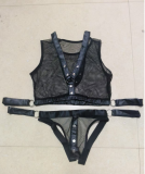 Men's PU Leather Mesh Lingerie Set Underwer
