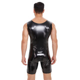 S-7XL Men's Lingerie PU Faux Leather Sleeveless Zipper Rompers
