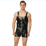 Men's PU Leather Sexy Lingerie Black Zipper Suspenders Shorts