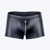 Men's PU Leather Two Piece Set Black Short Sleeve Tee and Shorts