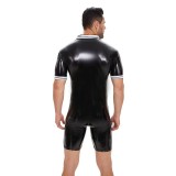 S-7XL Men's Lingerie PU Faux Leather Short Sleeve Zipper Rompers