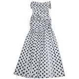Elegant Polka Dot Print Mesh Off Shoulder Ruched Maxi Dress