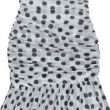 Elegant Polka Dot Print Mesh Off Shoulder Ruched Maxi Dress
