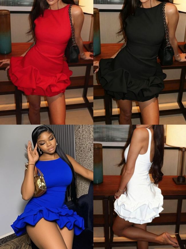 Sexy Ruffles Sleeveless Low Back Party Dress