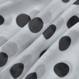Elegant Polka Dot Print Mesh Off Shoulder Ruched Maxi Dress