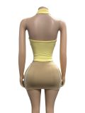 Contrast Color Sleeveless Zipper Top and Skirt Two Piece Set