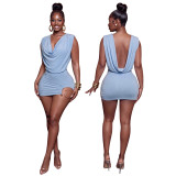 Sexy Solid Cowl Neck Backless Bodycon Dress