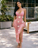 Sexy Knitting Crochet Halter Slit Hollow Out Beach Dress