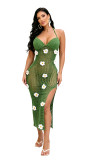 Sexy Knitting Crochet Halter Slit Hollow Out Beach Dress