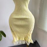 Sexy Round Neck Lace Patchwork Bodycon Dress (without Brooch）
