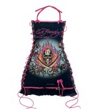 Retro Print Halter Drawstring Lace-up Dress