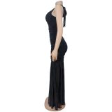 Elegant Solid Halter Low Back Split Bodycon Maxi Dress