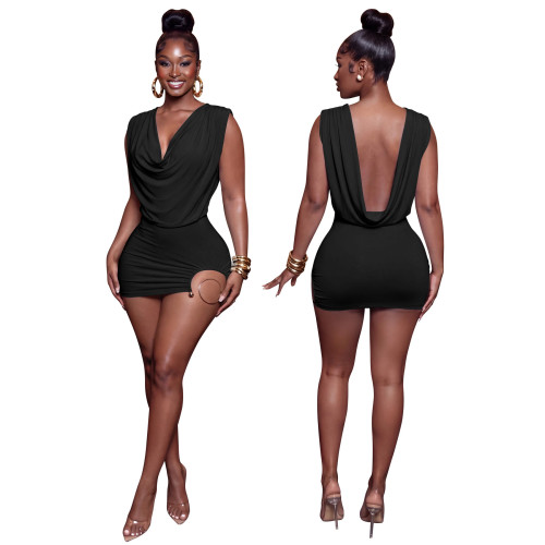 Sexy Solid Cowl Neck Backless Bodycon Dress
