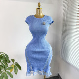 Sexy Round Neck Lace Patchwork Bodycon Dress (without Brooch）