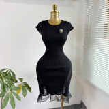 Sexy Round Neck Lace Patchwork Bodycon Dress (without Brooch）