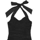 Elegant Solid Halter Low Back Split Bodycon Maxi Dress