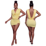 Sexy Solid Cowl Neck Backless Bodycon Dress