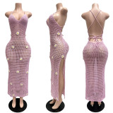 Sexy Knitting Crochet Halter Slit Hollow Out Beach Dress