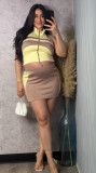 Contrast Color Sleeveless Zipper Top and Skirt Two Piece Set