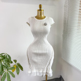 Sexy Round Neck Lace Patchwork Bodycon Dress (without Brooch）