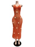 Sexy Knitting Crochet Halter Slit Hollow Out Beach Dress