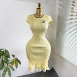 Sexy Round Neck Lace Patchwork Bodycon Dress (without Brooch）