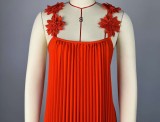 Solid Flower Strap Pleated Maxi Dress