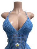 Sexy Knitting Crochet Halter Slit Hollow Out Beach Dress