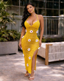 Sexy Knitting Crochet Halter Slit Hollow Out Beach Dress