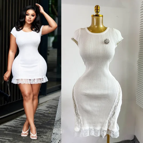 Sexy Round Neck Lace Patchwork Bodycon Dress (without Brooch）
