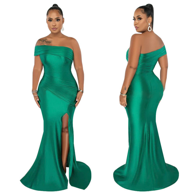 Sexy Off Shoulder Slit Maxi Evening Dress