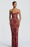 Sexy Strapless Jacquard Mesh Evening Dress