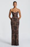 Sexy Strapless Jacquard Mesh Evening Dress
