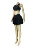 Turndown Collar Tank Crop Top and Pleated Skirt Two Piece Set