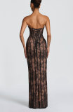 Sexy Strapless Jacquard Mesh Evening Dress