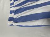 Striped Sleeveless Button Turndown Collar Shirt & High Waist Wide Leg Pants Two Piece Set