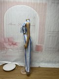Striped Sleeveless Button Turndown Collar Shirt & High Waist Wide Leg Pants Two Piece Set