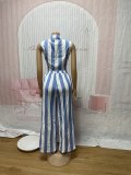 Striped Sleeveless Button Turndown Collar Shirt & High Waist Wide Leg Pants Two Piece Set