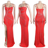 Rhinestone Sexy Strap Maxi Evening Dress