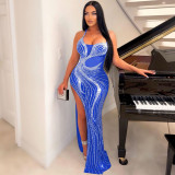 Rhinestone Sexy Strap Maxi Evening Dress