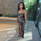 Rhinestone Sexy Strap Maxi Evening Dress